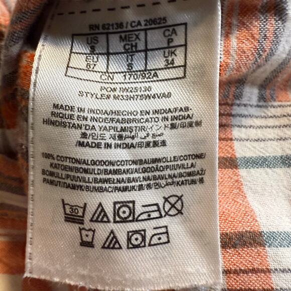 Guess Western Slim Fit Plaid Shirt, Orange and Gray Pearl Snaps, Women's Small - Picture 8 of 8